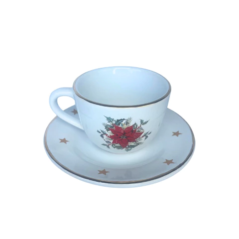 Conjunto 4 Xícaras de Chá Com Pires Rosas Vermelhas e Filete de Ouro Home Decor