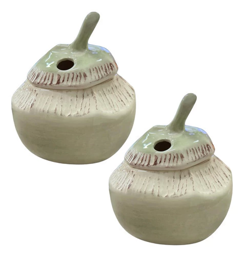 Kit 2 Copos Formato Coco com Tampa Scalla - verde claro - agua de coco