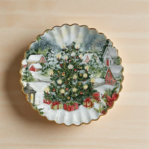 Conjunto 6 Pratos Sobremesa Natal Bruges Digital Filete Ouro Scalla