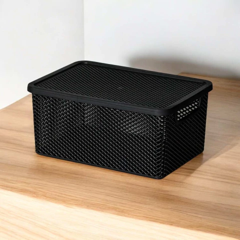 Cesto Organizador Com Tampa Preto 26x18x12cm Linea Paramount - comprar online