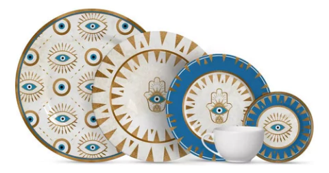 Aparelho de Jantar 20 peças (4 Rasos/4 Fundos/4 Sobremesa/4 Xícara Chá/ 4 Pires) Olho Grego Alleanza