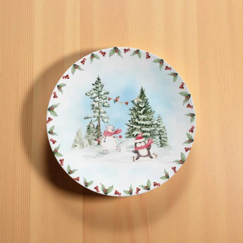 Conjunto 6 Pratos Sobremesa Snow Natal Alleanza