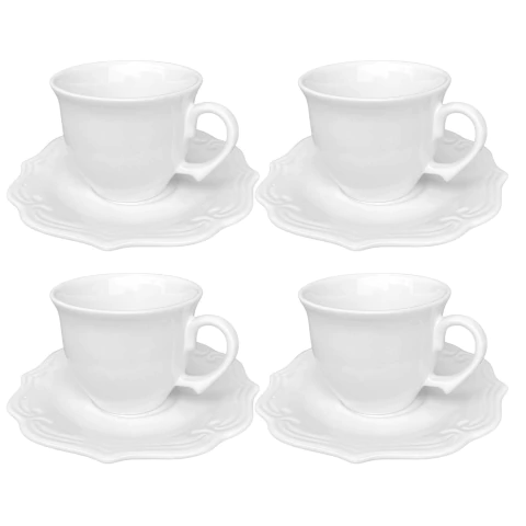 Conjunto 4 Xícaras Chá Com Pires Branco Lauren Provance 2ª Linha Scalla