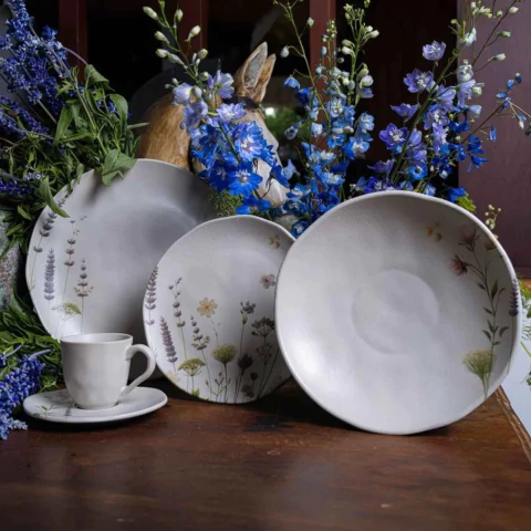 Aparelo de Jantar 30 Peças Orgânico Lavanda Porto Brasil (6 Rasos/6 Fundos/6 Sobremesa/6 Xícaras Café/6 Pires