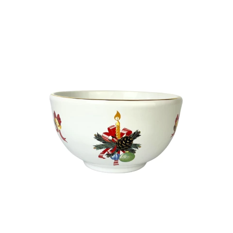 Bowl/Tigela Lisa Branco Com Rosa Vermelha e Filete Ouro Home Decor