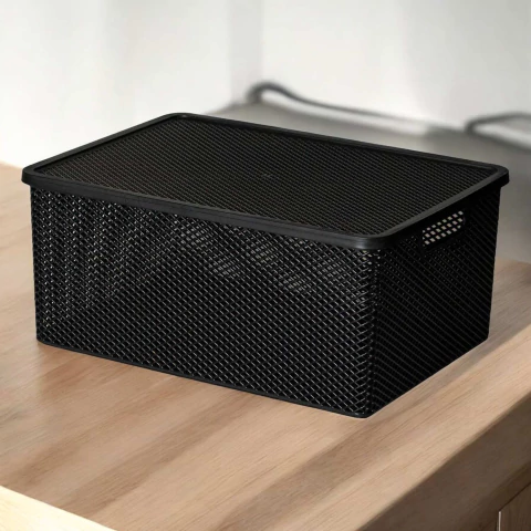 CESTO ORGANIZADOR C/ TAMPA PRETO 36X26X16 CM LINEA PARAMOUNT - comprar online