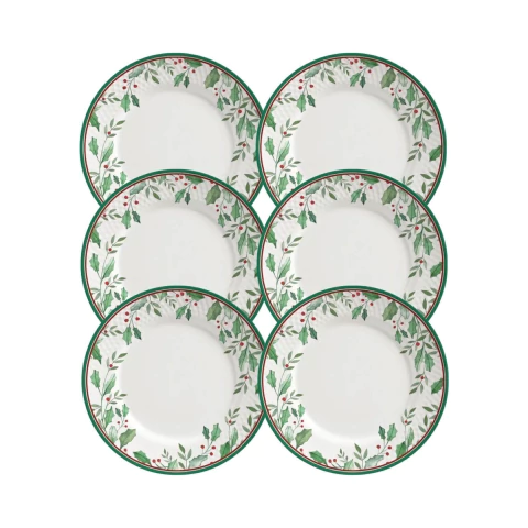 Conjunto 6 Pratos Sobremesa Natal Azevinho (Sem Desenho) Alleanza