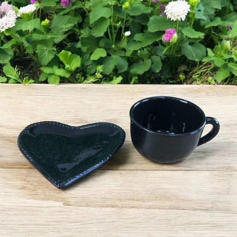 Xícara de Chá Com Pires Coração Preto Home Decor - comprar online