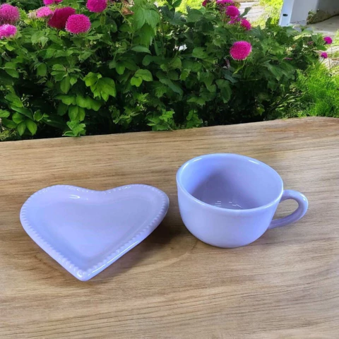 Xícara de Chá Com Pires Coração Lavanda Home Decor - comprar online
