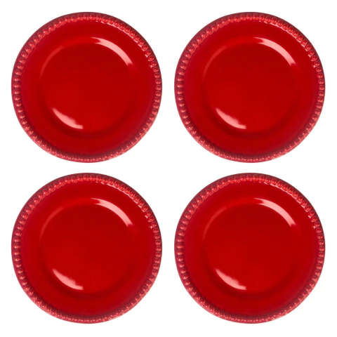 Conjunto 4 Pratos Rasos Bolinha Vermelha Home Decor