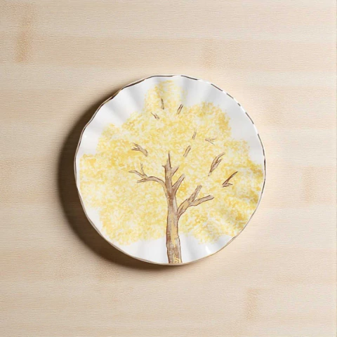 Conjunto 6 Pratos Sobremesa Com Filete Ouro Ypê Amarelo Scalla