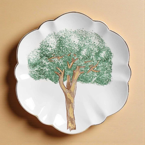 Conjunto 6 Pratos Rasos Com Filete Ouro Ypê Verde Scalla