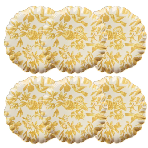 Conjunto 6 Pratos Rasos Decorado Pássaro Amarelo 2ª Classificação Scalla