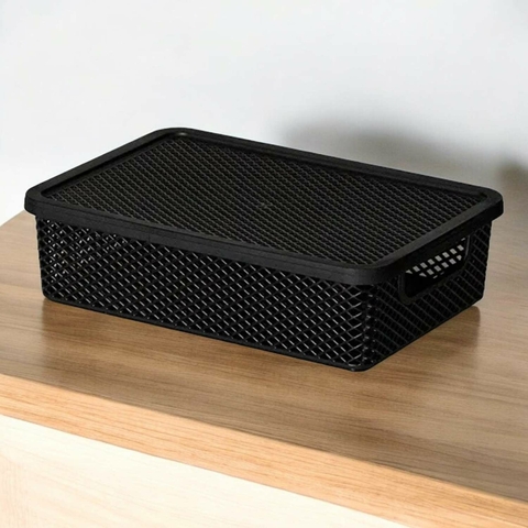 Cesto Organizador Com Tampa Preto 27x19,5x7cm Linea Paramount - comprar online