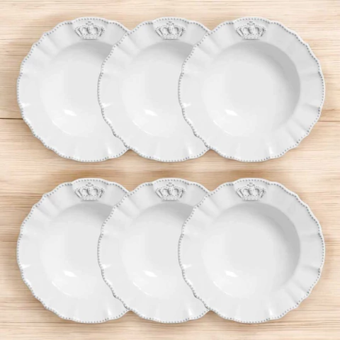 Conjunto 6 Pratos Fundo Windsor Coroa Branco Porto Brasil - comprar online