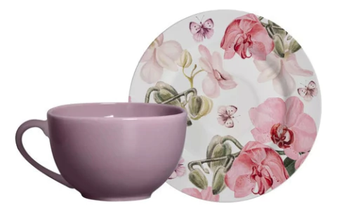Conjunto 6 Xícaras Chá Malva Com Pires Encanto Alleanza