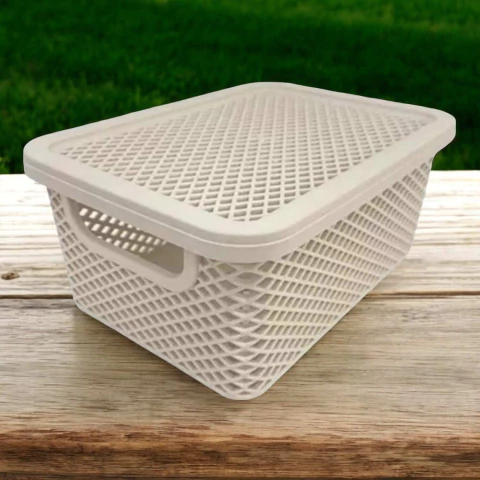 Cesto Organizador Com Tampa Creme 18x13x8cm Linea Paramount - comprar online