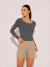 Blusa Feminina Manga Longa Slim em Poliamida Cinza Chumbo