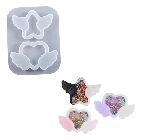 Molde De Silicona Estrella Corazones Alas