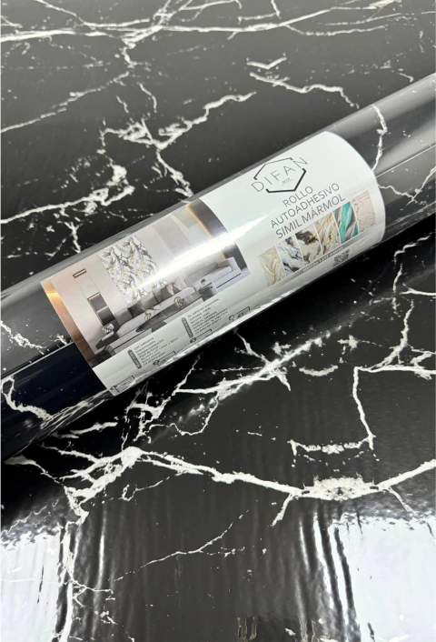 Rollo Autoadhesivo Simil Marmol Brillante 1,2 x 3 M Negro Veteado - comprar online