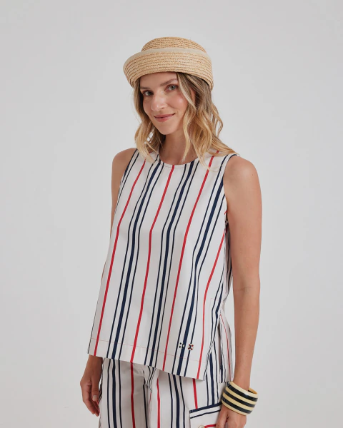 Blusa Mica Listra Marinho/Vermelho
