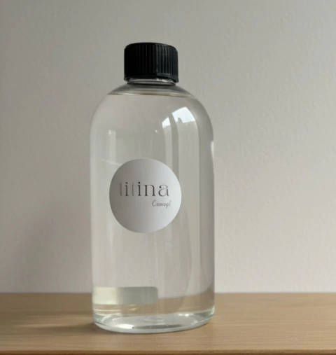 Botella transparente de refill para difusor de 500cc con tapa negra 