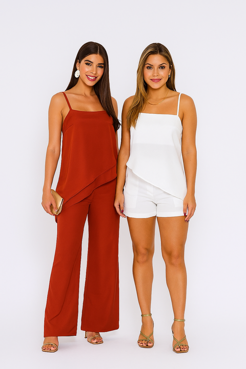 Conjunto blusa regata alça fina assimétrica e shorts - comprar online