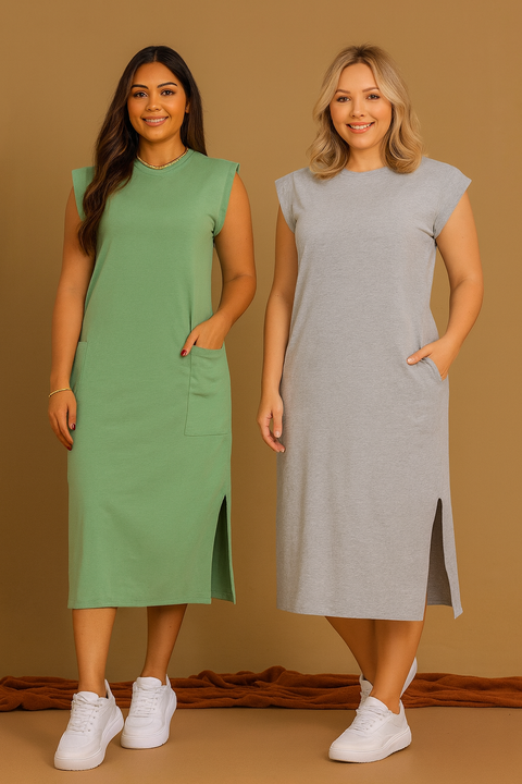 Vestido Linda manga curta muscle fenda lateral - comprar online
