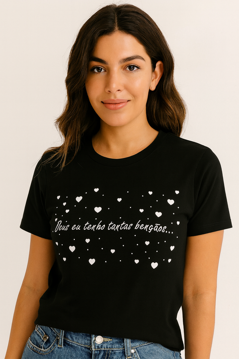Blusa t-shirt manga curta Deus eu tenho tantas bençãos - comprar online