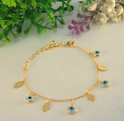 PULSEIRA COM OLHO GREGO / MAO DE FATIMA