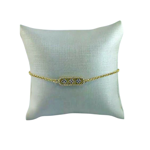 PULSEIRA FLH. PLACA 3 TREVOS CRAVEJADA