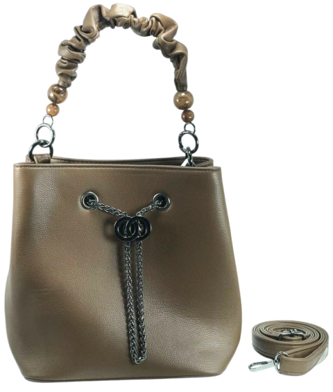 BOLSA FECHO CORRENTE ALCA PEDRA ACRILICA CAFE