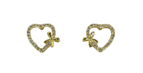 BRINCO FIXO CORACAO VAZADO C/ ZIRCONIAS + LACO LISO (12MM) TAM. UNICO