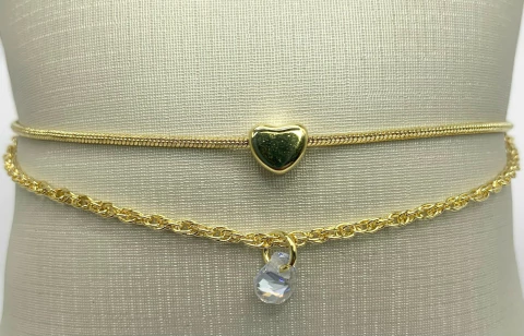 PULSEIRA DUPLA C/ RABO DE RATO + CORACAO EM ABS / MALHAELOS + PONTO DE LUZ TAM. UNICO