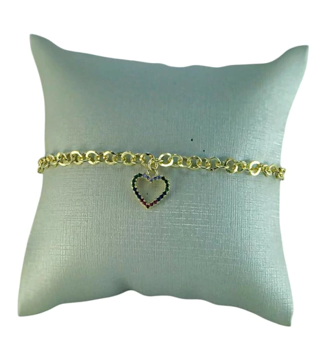 PULSEIRA MALHA REDONDA CORACAO VAZADO ZIRCONIAS CIGANINHA