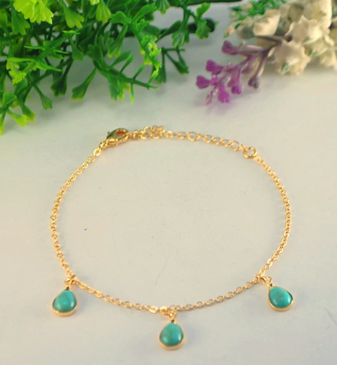 PULSEIRA FLH. 3 PEDRAS VERDE AGUA