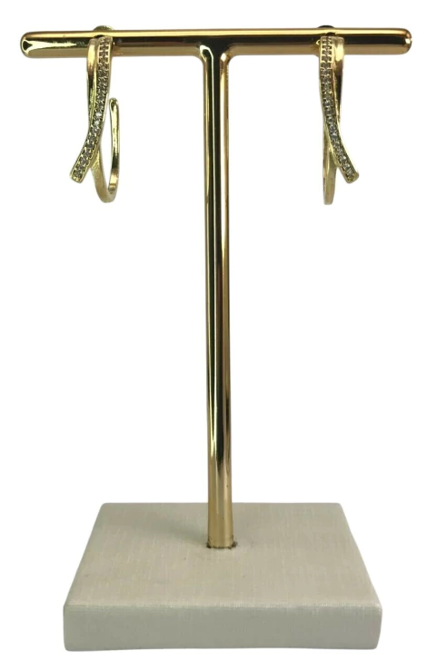 BRINCO ARGOLA FIXA LISA C/ MEIA FILEIRA CRAVEJADA