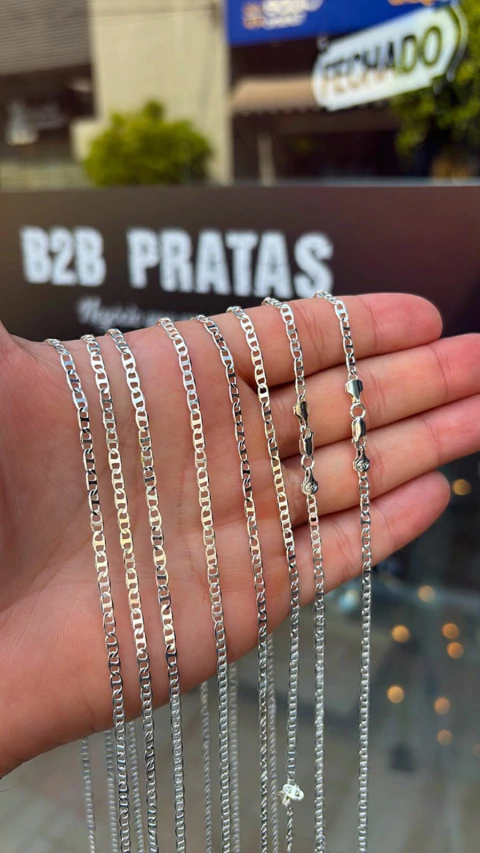 3 Correntes em Prata Italiana – 3mm / 70cm (Modelo Piastrine)