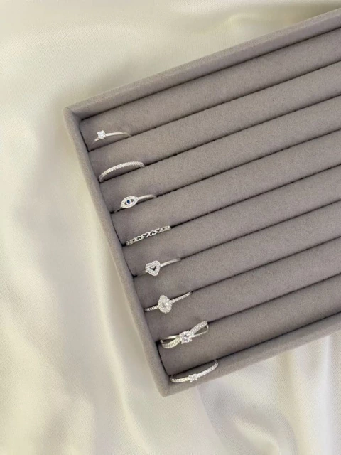 Kit com 6 Anéis Micro Zircônia – Prata Italiana