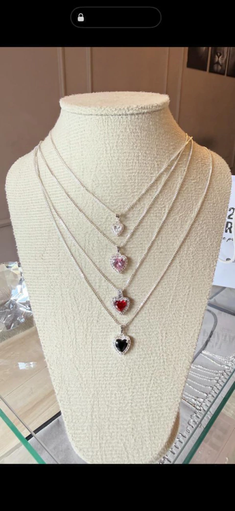 Quarteto de Colares Coração Cravejados Zircônia – Prata Italiana