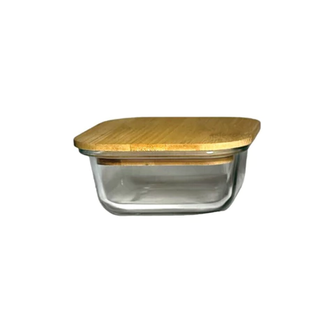 Lancheira com corpo de vidro e tampa de bambu tamanho P - 16833-6