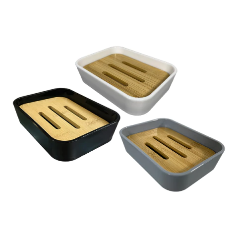 Saboneteira em Plástico com Grade Interna de Bambu - 6614 II