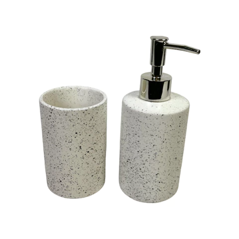 Kit de Banheiro de Cerâmica com 2 Peças - Estampa Poá - 7131-5