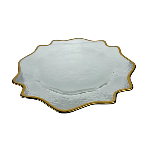 Prato Decorativo de Vidro com Borda Dourada - 7831-20
