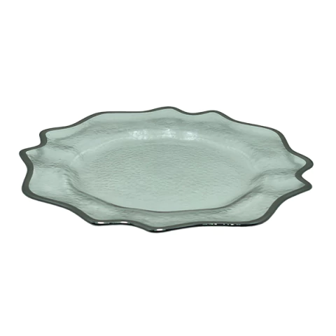 Prato Decorativo de Vidro com Borda Prateada - 7831-21