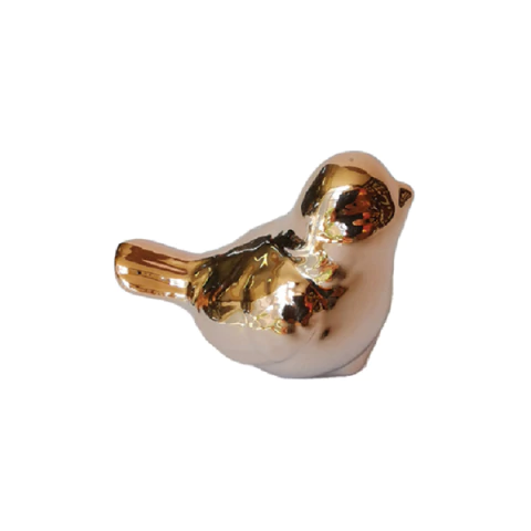 Pássaro Decorativo em Cerâmica 6x2x3cm – Design Minimalista com Acabamento Dourado e Branco - 8296-2