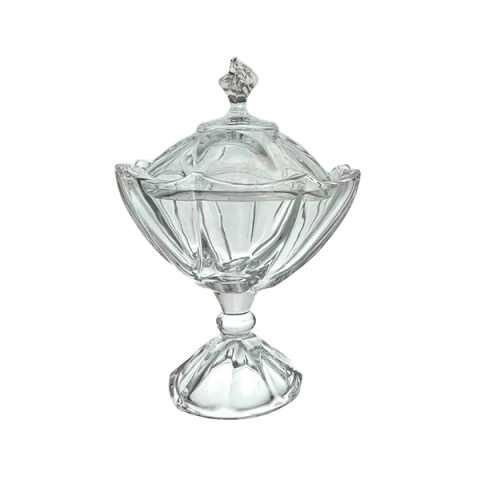 Bomboniere de Vidro Facetado com Tampa e Pedestal – 17 cm - 9258CJCX