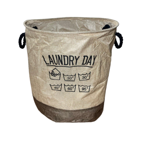 Cesto de roupas cilíndrico com estampa “Laundry Day” — 47x40 cm - 9415-7