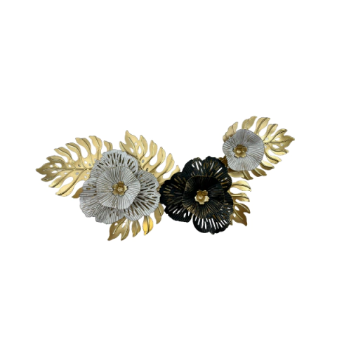 Adorno de Parede em Latão com Flores e Folhagens - CD22-075-1