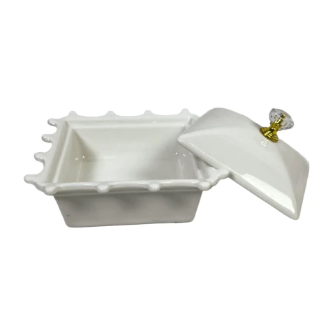 Tigela de Cerâmica com Tampa Decorativa e Puxador Dourado - CG6032